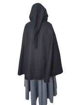 ANITA Black Wool Riding Cape – Medieval Viking Woolen Cloak with Hood